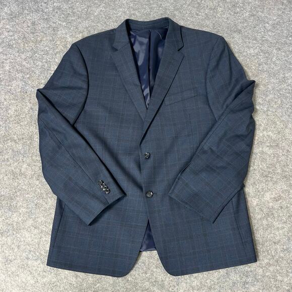 Tommy Hilfiger Men’s Blazer Suit Jacket & Pants Set Navy Blue Plaid Button Up - Picture 1 of 16